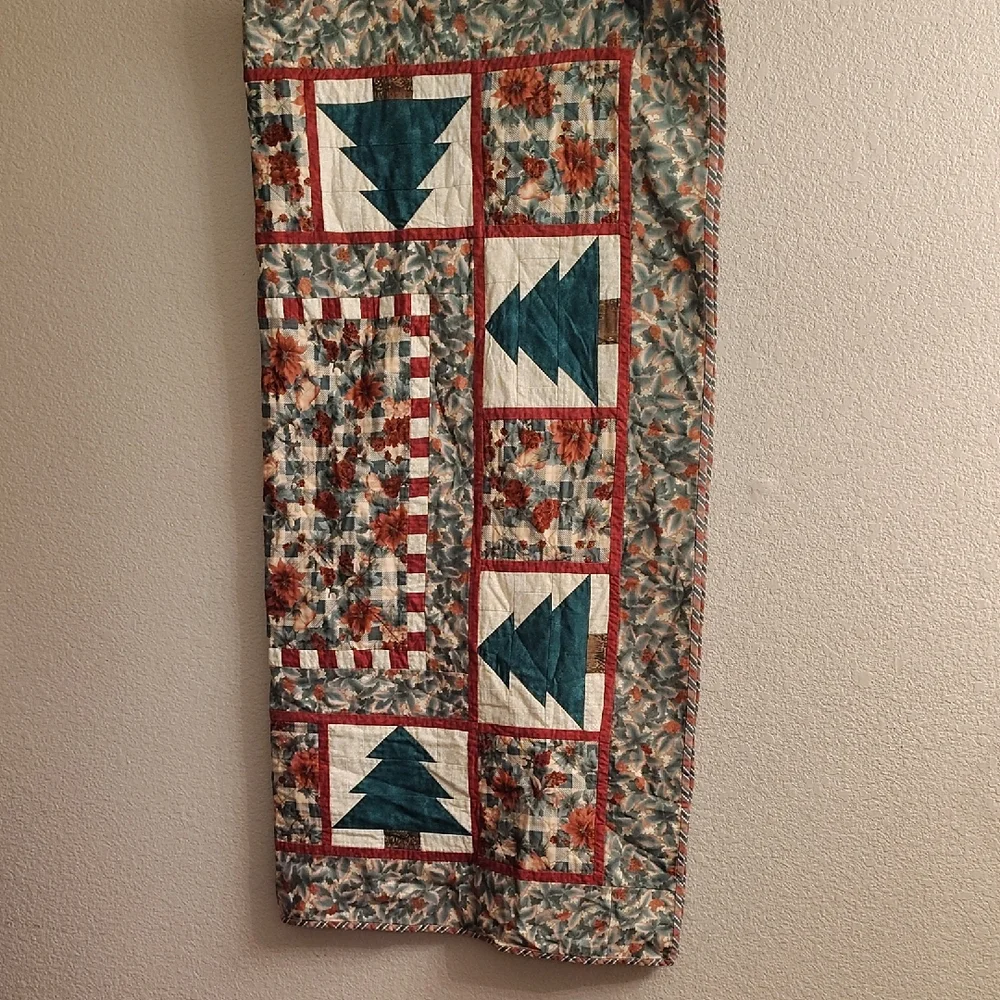Festive Homemade Patchwork Christmas Tree Holiday Throw Blanket T PD